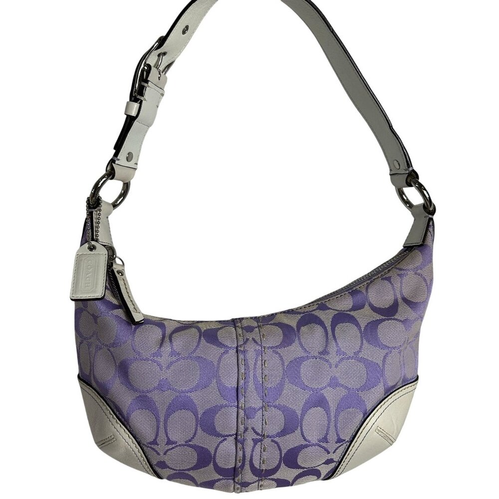 Coach Lavender Iris White Signature Hampton Small Hobo Bag Canvas Y2K 11575
